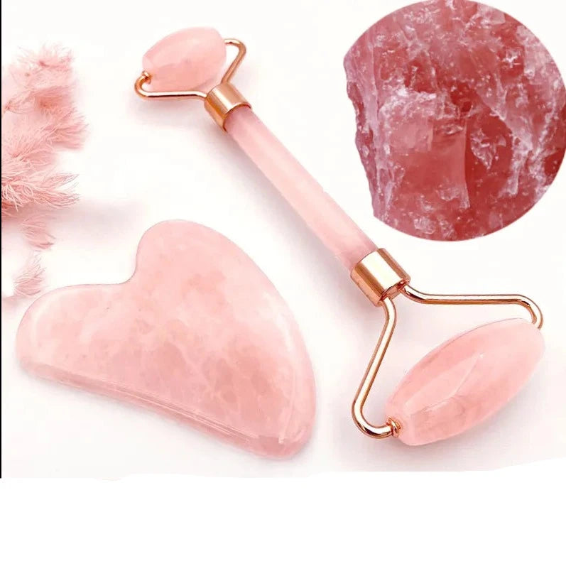 Rose Quartz Powder Crystal Jade Roller Massage